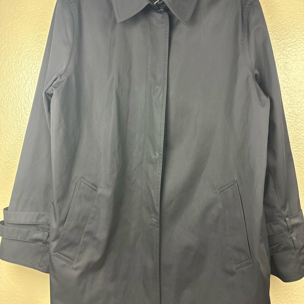 Dana Buchman Black Pea Coat Trench Rain Coat Size LG Leopard Inside See Picks